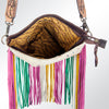 ADBG606 American Darling Hair-On Cowhide Boho Fringe Purse with Hand Tooled Strap