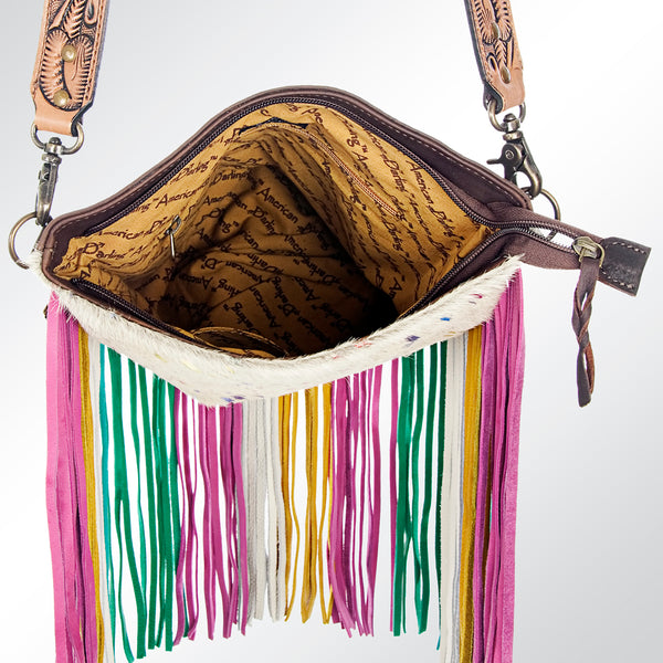 ADBG606 American Darling Hair-On Cowhide Boho Fringe Purse with Hand Tooled Strap