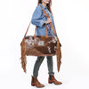 ADBG608 American Darling Hand Tooled Floral & Hair-On Cowhide Western Leather Duffel Bag with Fringes