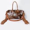 ADBG608 American Darling Hand Tooled Floral & Hair-On Cowhide Western Leather Duffel Bag with Fringes