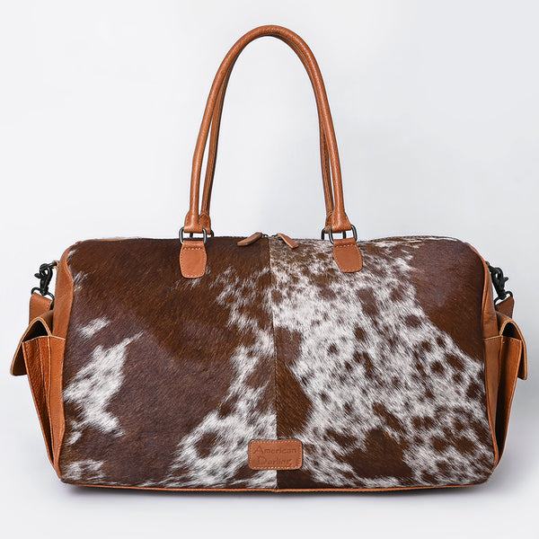 ADBG608 American Darling Hand Tooled Floral & Hair-On Cowhide Western Leather Duffel Bag with Fringes