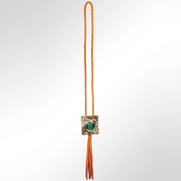 LC-ADJW101 Men's Western Jewelry Necklace with Silver Concho, Turquoise Stone & Leather Fringe