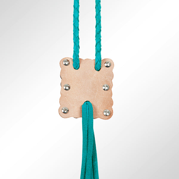LC-ADJW101 Men's Western Jewelry Necklace with Silver Concho, Turquoise Stone & Leather Fringe