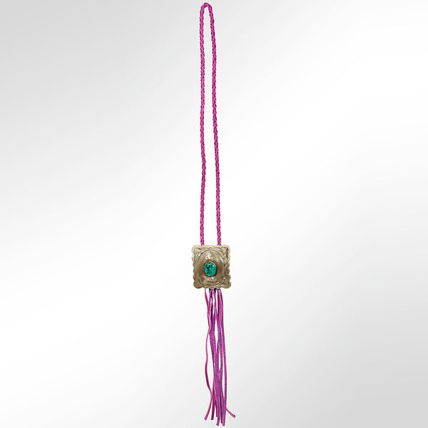 LC-ADJW101 Men's Western Jewelry Necklace with Silver Concho, Turquoise Stone & Leather Fringe