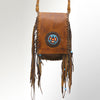 LC-ADBGM124 Handcrafted Leather Messenger Bag - Beaded Medallion & Fringe with Braided Strap