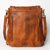 ADBGM126 Leather Fringe Messenger Bag - V-Cut Flap with Turquoise Concho & Studs