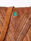 ADBGM126 Leather Fringe Messenger Bag - V-Cut Flap with Turquoise Concho & Studs