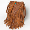 ADBGM126 Leather Fringe Messenger Bag - V-Cut Flap with Turquoise Concho & Studs