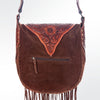 ADBGH102 Fringe Western Leather Tote - Tooled Flap with Turquoise Inlay & Genuine suede Body