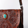 ADBGH102 Fringe Western Leather Tote - Tooled Flap with Turquoise Inlay & Genuine suede Body