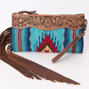 ADBG642 American Darling Hand Tooled Floral & Saddle Blanket Western Leather Wristlet Bag