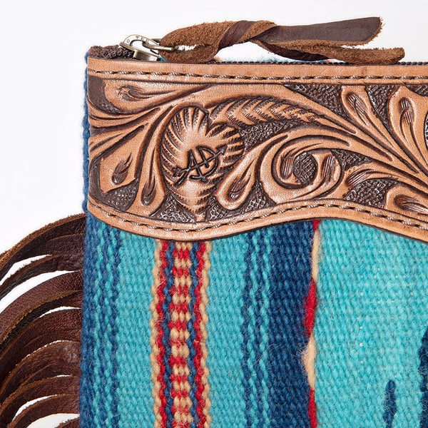 ADBG642 American Darling Hand Tooled Floral & Saddle Blanket Western Leather Wristlet Bag