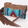 ADBG642 American Darling Hand Tooled Floral & Saddle Blanket Western Leather Wristlet Bag