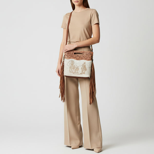 LC-ADBGS146 Western Crossbody Bag - Tooled Leather & Hair-On Hide