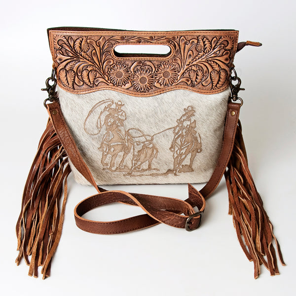 LC-ADBGS146 Western Crossbody Bag - Tooled Leather & Hair-On Hide