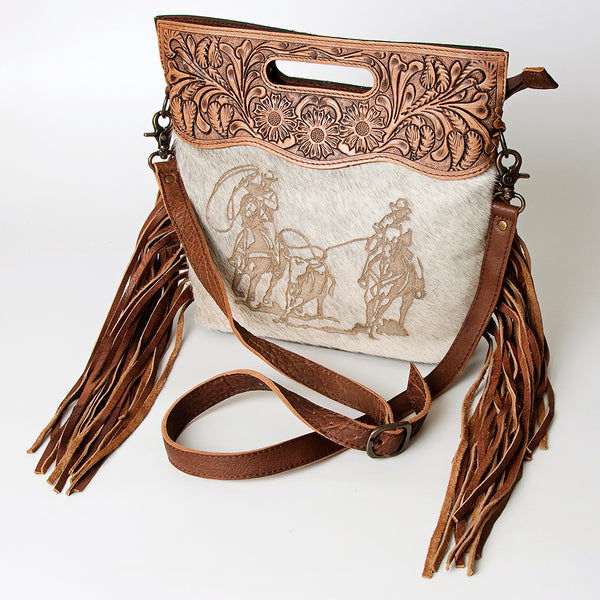LC-ADBGS146 Western Crossbody Bag - Tooled Leather & Hair-On Hide