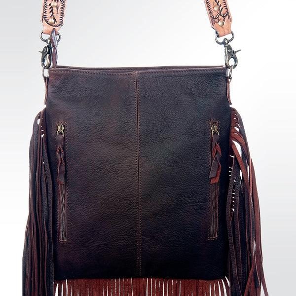 ADBGS192 Cowhide Large Crossbody Bag with Tooled Strap & Fringe - Western Rodeo Purse