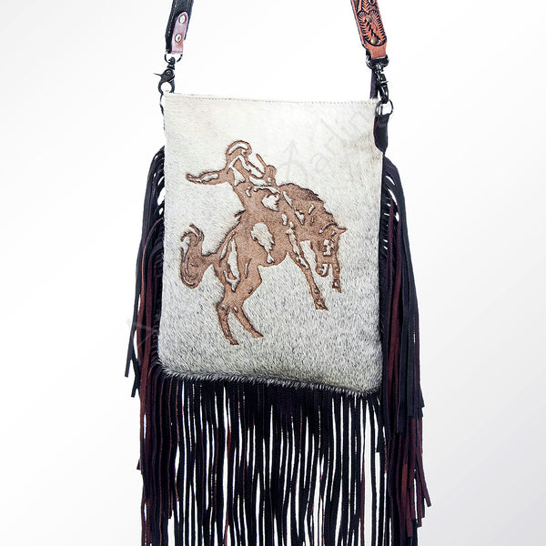 ADBGS192 Cowhide Large Crossbody Bag with Tooled Strap & Fringe - Western Rodeo Purse