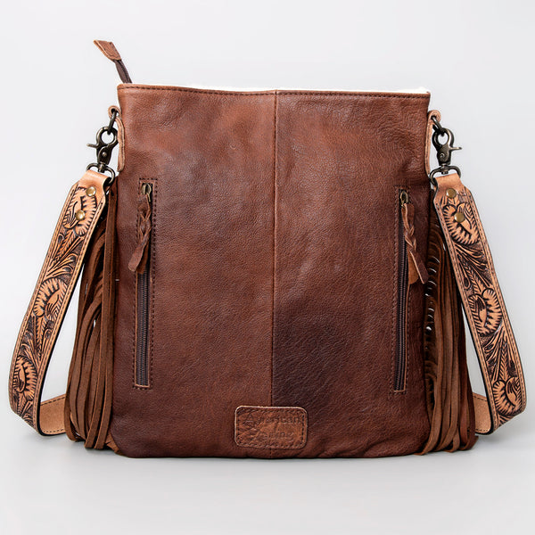 ADBGS192 Cowhide Large Crossbody Bag with Tooled Strap & Fringe - Western Rodeo Purse