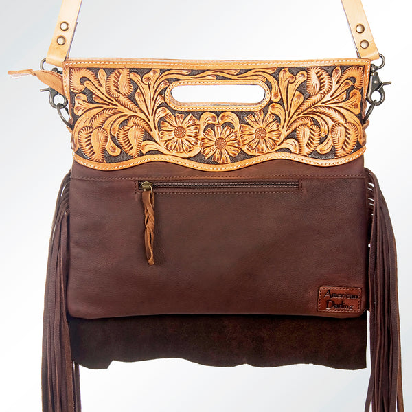 ADBG612C American Darling Hand Tooled Floral & Hair-On Cowhide Western Leather Clutch Bag with Fringes