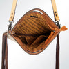 ADBG612C American Darling Hand Tooled Floral & Hair-On Cowhide Western Leather Clutch Bag with Fringes