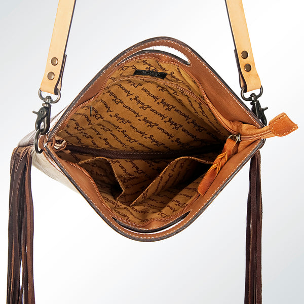 ADBG612C American Darling Hand Tooled Floral & Hair-On Cowhide Western Leather Clutch Bag with Fringes