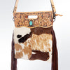 ADBG612C American Darling Hand Tooled Floral & Hair-On Cowhide Western Leather Clutch Bag with Fringes