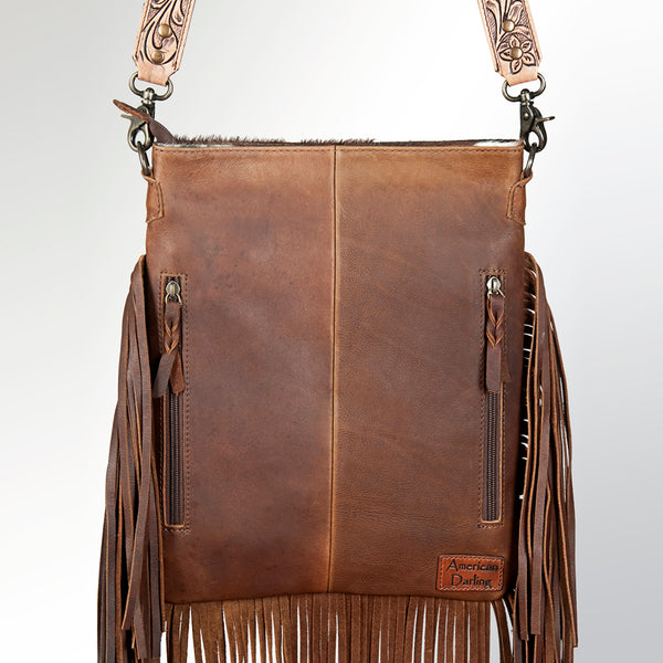 ADBG649 American Darling Hand Tooled Floral & Hair-On Cowhide Western Large Cross body Bag
