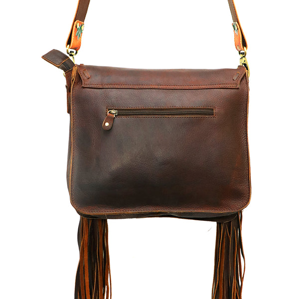 ADBGM109 Fringed Leather Western Crossbody Bag - Painted Artwork