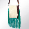 ADBG729 American Darling Teal Fringe Cowhide Bag - Hand Tooled Leather Western Crossbody Purse