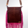 ADBG730 American Darling Pink Fringe Cowhide Bag Hand Tooled Leather Western Crossbody Purse
