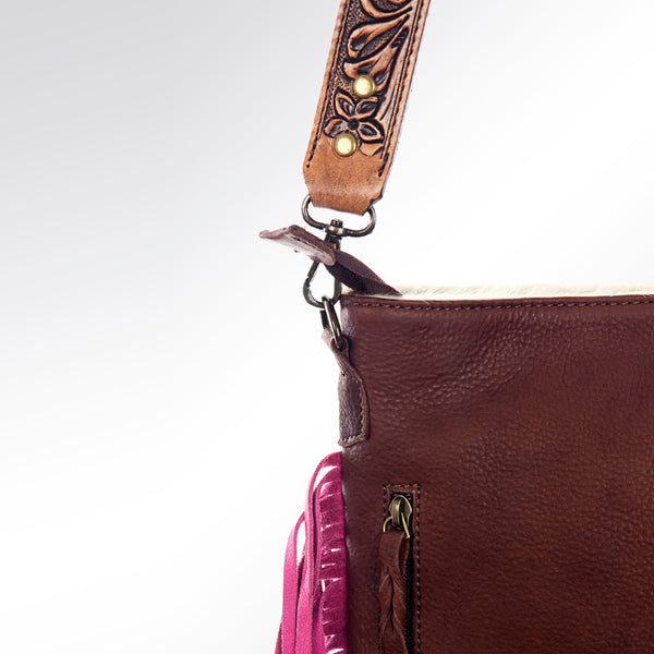 ADBG730 American Darling Pink Fringe Cowhide Bag Hand Tooled Leather Western Crossbody Purse
