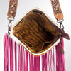 ADBG730 American Darling Pink Fringe Cowhide Bag Hand Tooled Leather Western Crossbody Purse