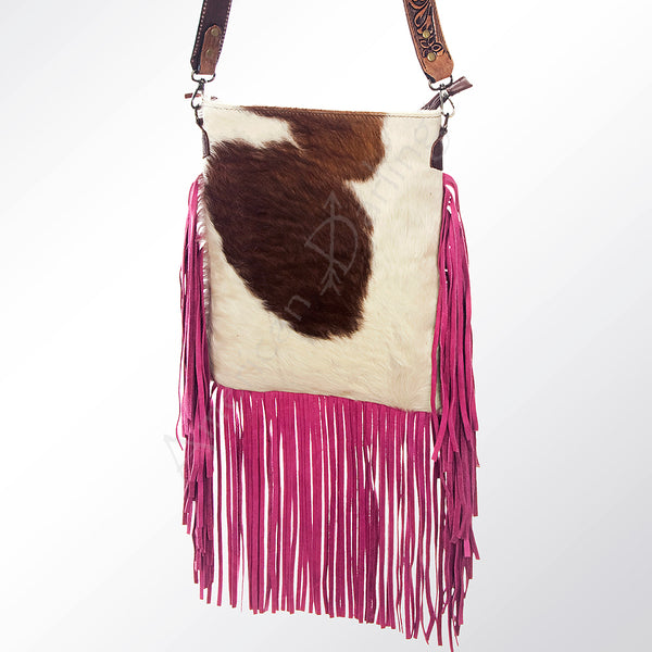 ADBG730 American Darling Pink Fringe Cowhide Bag Hand Tooled Leather Western Crossbody Purse