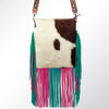 ADBG731 American Darling Hand Tooled Floral Carved Strap Large Cross body Bag Hair-On Cowhide Western Fringed Purse