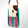 ADBG731 American Darling Hand Tooled Floral Carved Strap Large Cross body Bag Hair-On Cowhide Western Fringed Purse