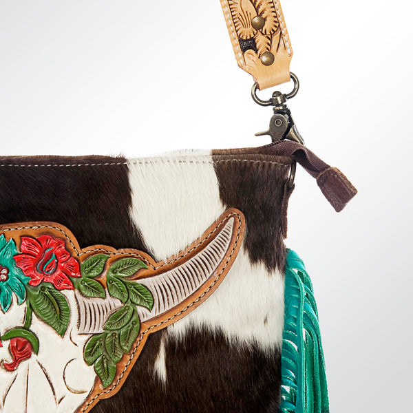 ADBG657 American Darling Hand Tooled Floral & Hair-On Cowhide Western Cross body Bag