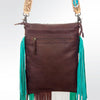 ADBG658 Leopard Hair-on-Hide Crossbody Bag with Tooled Leather War Bonnet & Fringe