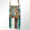 ADBG658 Leopard Hair-on-Hide Crossbody Bag with Tooled Leather War Bonnet & Fringe