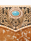 ADBGD118 American Darling Hand Tooled Floral & Hair-On Cowhide Leather Envelope with Fringes