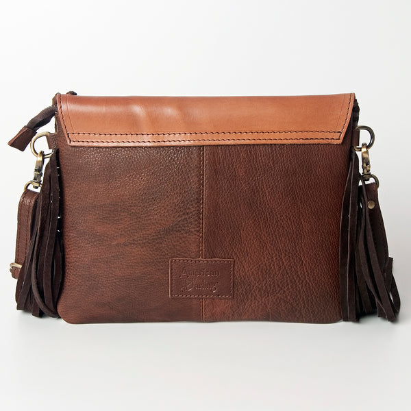 ADBGD119 American Darling Hand Tooled Floral Leather Envelope Crossbody with Turquoise Concho
