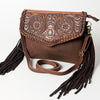 ADBGD119 American Darling Hand Tooled Floral Leather Envelope Crossbody with Turquoise Concho