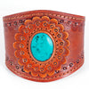 ADBRF135 Stamped Leather Cuff Bracelet with Turquoise Stone - Western Style