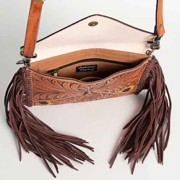 ADBGA124 American Darling Hand Tooled Western Leather Envelope Crossbody Bag with Fringe