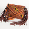 ADBGA124 American Darling Hand Tooled Western Leather Envelope Crossbody Bag with Fringe