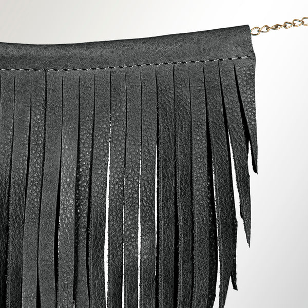 ADJW102B Western Fringe Chain Accessory - Genuine Black suede Statement Piece