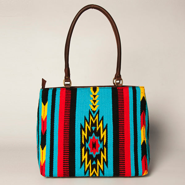 ADBGA151 American Darling Floral Tooled Leather & Woven Saddle Blanket Tote Bag