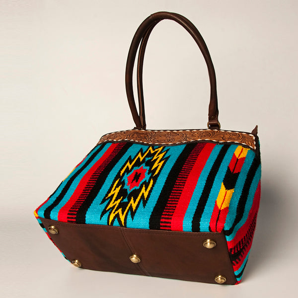 ADBGA151 American Darling Floral Tooled Leather & Woven Saddle Blanket Tote Bag