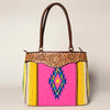 ADBGA151 American Darling Floral Tooled Leather & Woven Saddle Blanket Tote Bag