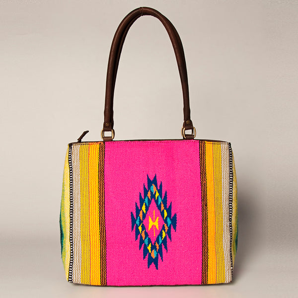 ADBGA151 American Darling Floral Tooled Leather & Woven Saddle Blanket Tote Bag